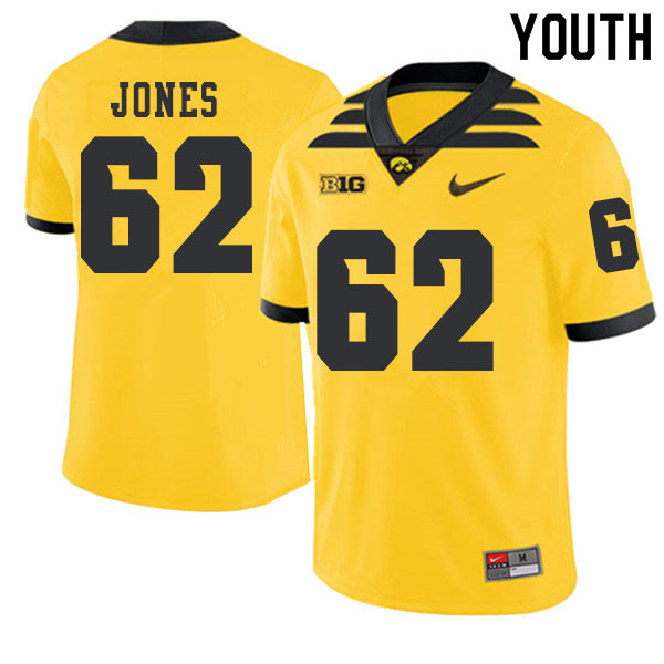 2019 Youth #62 Cal Jones Iowa Hawkeyes College Football Alternate Jerseys Sale-Gold